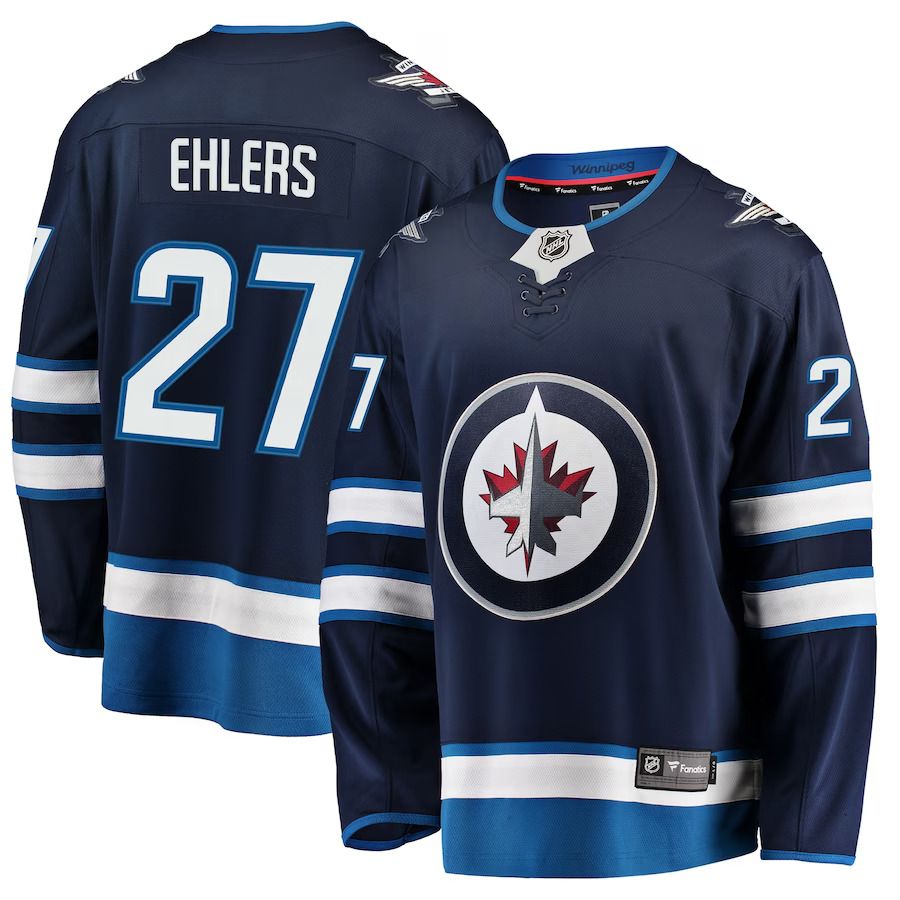 Men Winnipeg Jets #27 Nikolaj Ehlers Fanatics Branded Navy Breakaway Replica NHL Jersey->customized nhl jersey->Custom Jersey